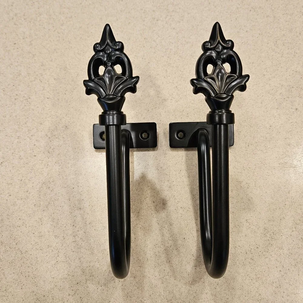 RARE NEW PAIR FRONTGATE FLOURISH OUTDOOR ALL WEATHER ORB CURTAIN ROD TIEBACKS